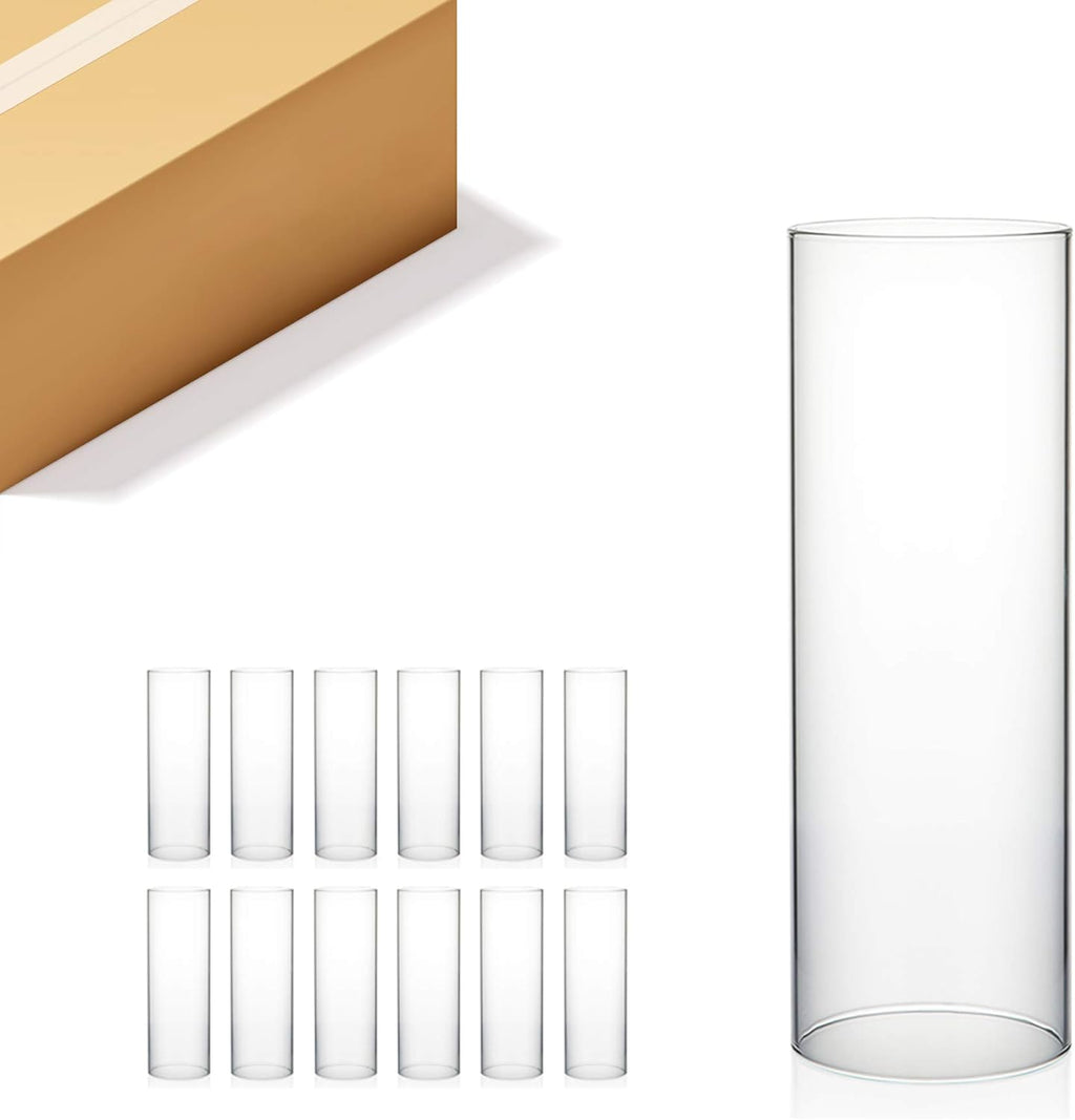 WGVI Hurricane Candle Holder Sleeve, Wide 4", Height 12", Clear Glass Cylinder Candleholder, Chimney Tube, Open Ended Candle Shade, 12 Pieces Bulk