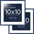 Homeforia 10x10 Picture Frame Navy Blue, High End Metal 10 by 10 Square Frames with Mat 8 x 8 Photo, 10by10 Poster Frame Matted to 8x8 Print, Wall or Tabletop Frame, Tempered Glass, Wall Kit, Set of 2