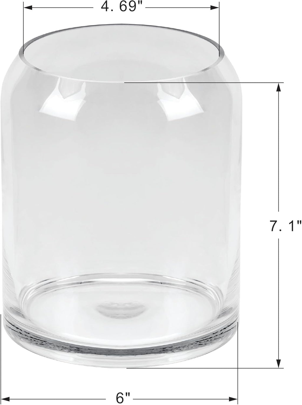 7" High 6" Wide Large Handmade Scandinavian Clear Glass Vase, Glass Flower Vase, Vase for Bouquet, Modern Glass Vase, Dome Glass Vase, Glass Terrariium, Hurricane, Centerpiece (Clear, 5.9"x7.1")