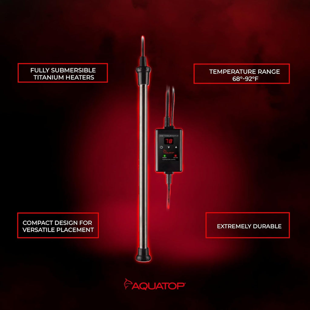 Aquatop 400W Titanium Heater with Controller – Fully Submersible - Up to 125 Gal – 68-92°F Adjustable Temperature – for Fresh and Saltwater – TH-C400