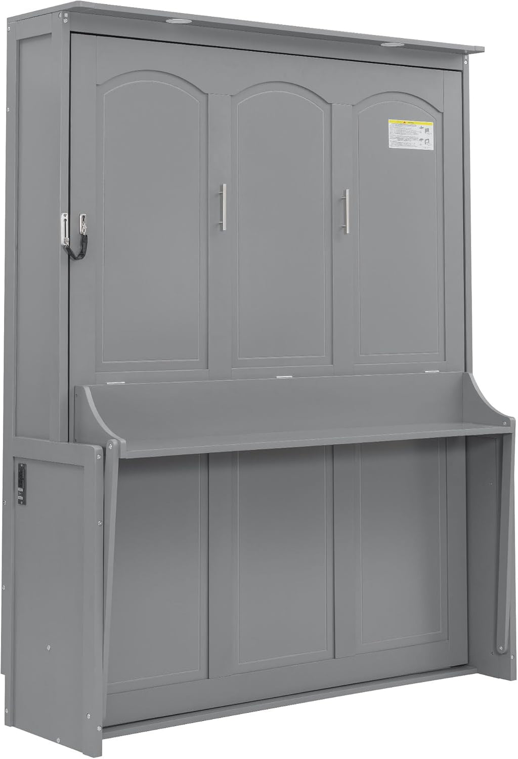 Merax Full Size Murphy Bed with Sofa Chair, Can be Folded Wall Bed with Storage Shelves and Light for Guest Room,Living Room and Bedroom