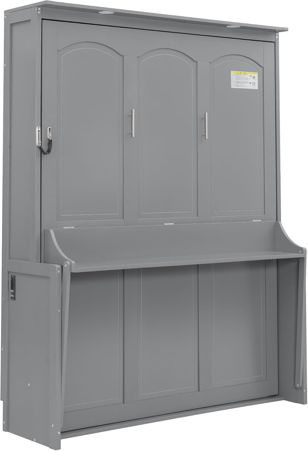 Merax Full Size Murphy Bed with Sofa Chair, Can be Folded Wall Bed with Storage Shelves and Light for Guest Room,Living Room and Bedroom