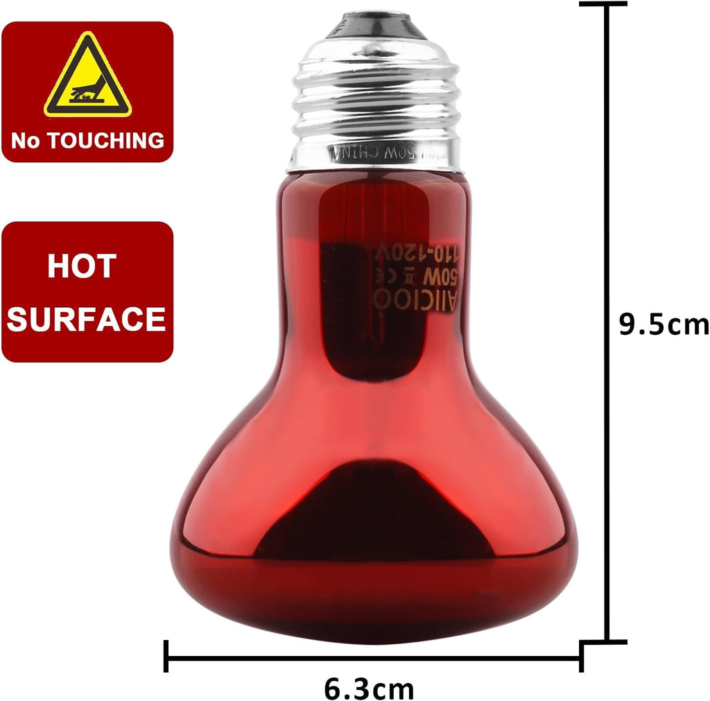 Aiicioo Reptile Red Light Bulb - Reptile Heat Lamp Bulb Infrared Basking Spot Lamp for Bearded Dragon Lizard Turtle Hermit Crab Leopard Gecko Snake Chameleon 50W