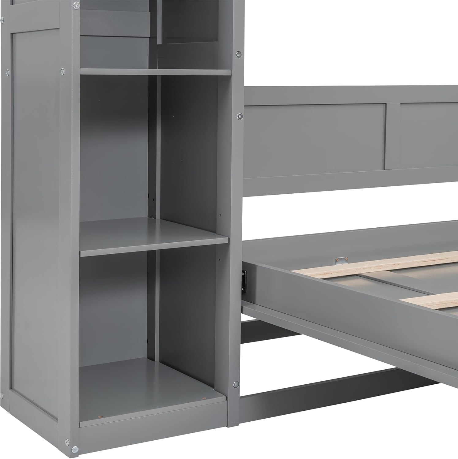 MERITLINE Full Murphy Bed Kit with Storage 8 Shelves and LED Lights, Wood Murphy Bed Cabinet Murphy Bed in a Cabinet Grey Murphy Wall Bed Units Full Size, LP00069