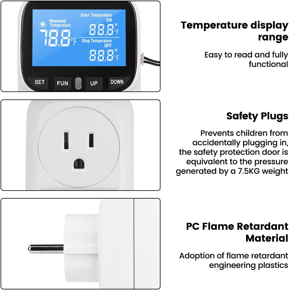 Diymore Plug in Digital Thermostat Temperature Controller,1800W,120V / 15A,-104℉~210℉, Heating Cooling Mode Solar Controller Incubator Thermometer Reptile Greenhouse Thermostat Pool Thermometer