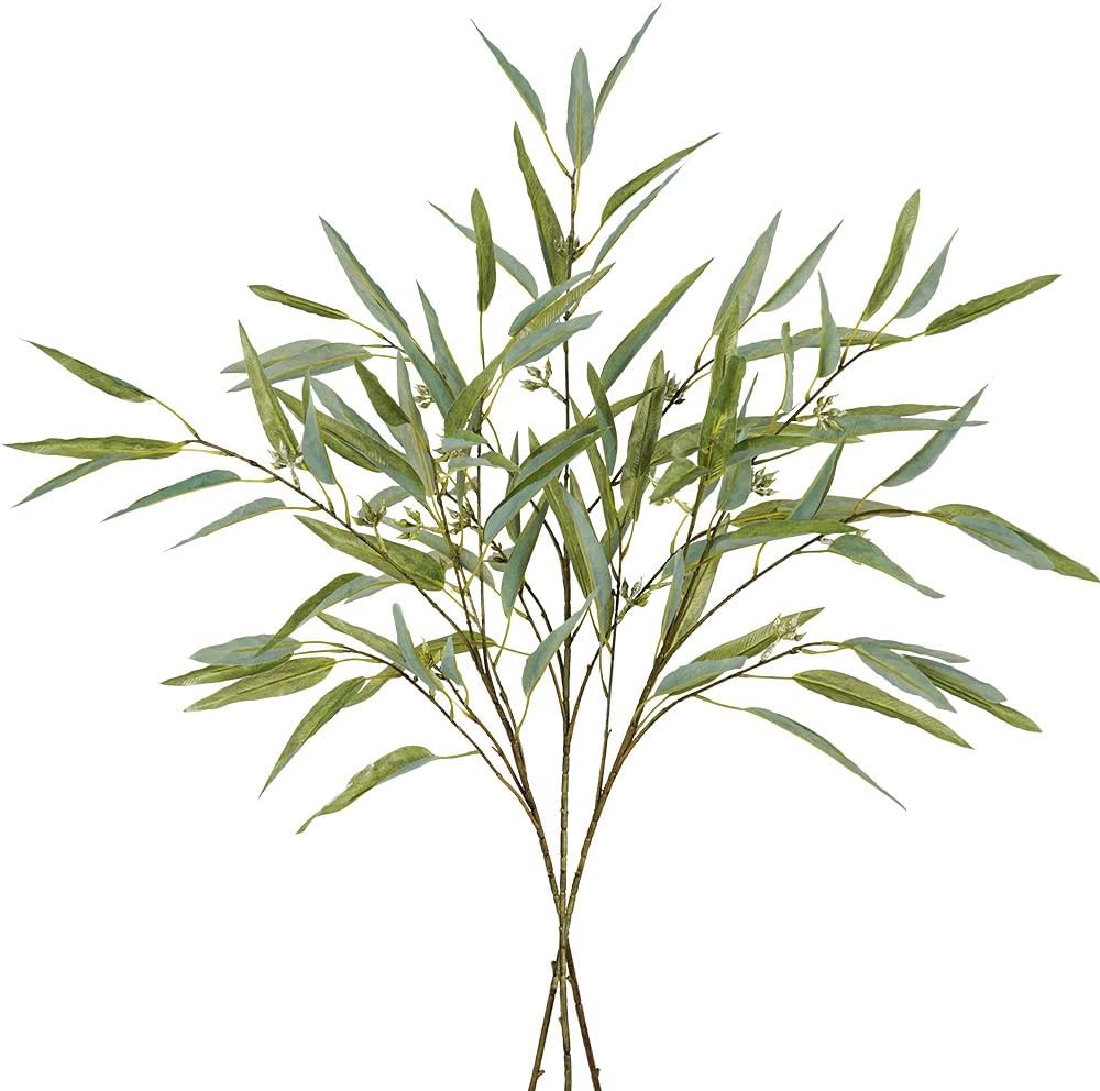 Melorca&Guilla Artificial Plants,3PCS 39" Green Fake Eucalyptus Stems,Faux Branches for Vase,Greenery Stems Artificial Branches for Shop Garden Office Home Décor (3, Green Eucalyptus)