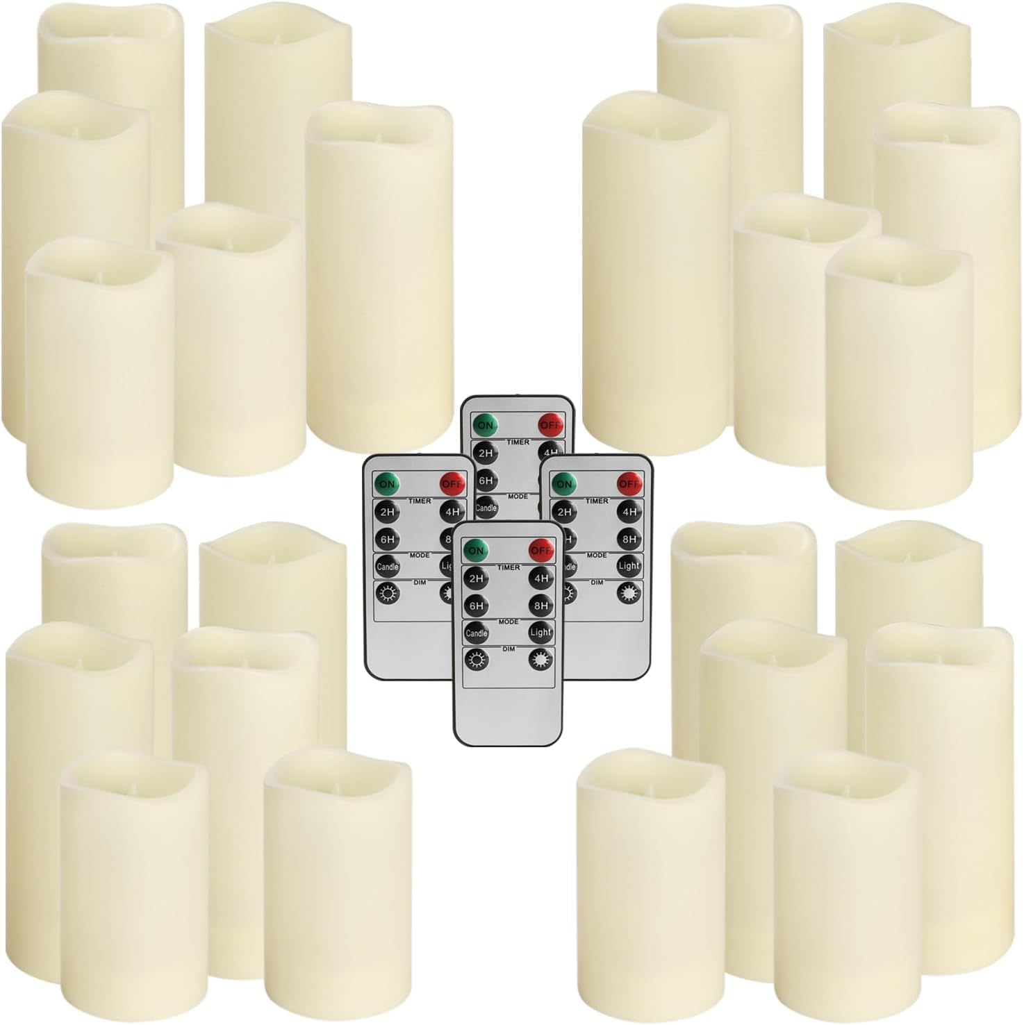 Set of 24 Waterproof Outdoor Flameless Candles, LED Candles with 4 Remote and Timer,(H 4" 5" 6" x D 2.2"),for Christmas,Halloween,Wedding,Festival