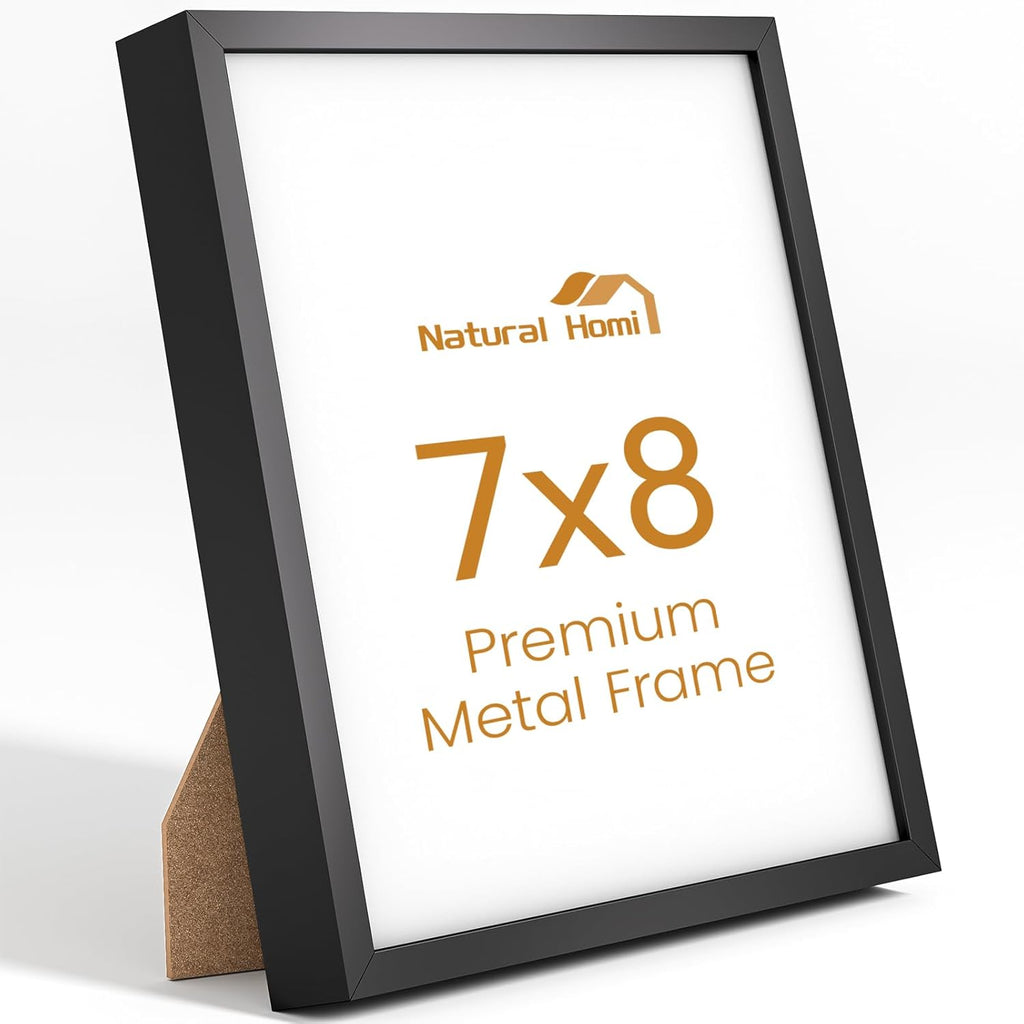 7x8 Aluminum Metal Picture Frame,Tempered Glass Black Photo Frame 7x8 for Family Photo,Posters,Art,Document to Wall Mount Horizontally or Vertically