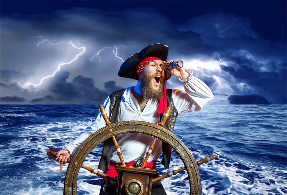 Renaiss Stormy Sea Backdrop for Photoshoot Adults Kids Portrait Dazzling Lightning Ocean Night Caribbean Sea Photography Background Birthday Nautical Pirate Themed Party Decor 5x3ft Photo Booth Props