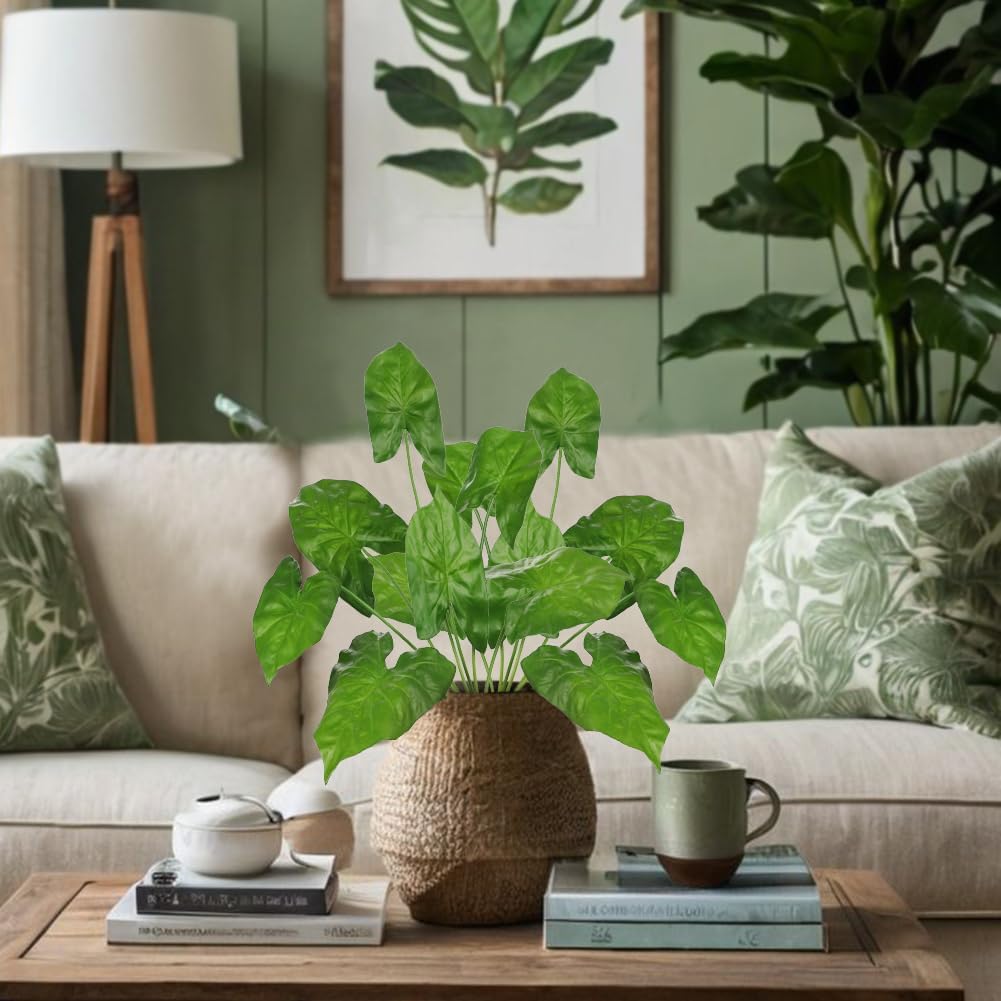 Hollyone 2PCS Artificial Calla Lily Leaves Plants 26.8" Fake Tropical Alocasia Bush Tree Large Faux Greenery Stem Shrubs for Indoor Outdoor Home Garden Arrangement Jungle Safari Wedding Party Decor