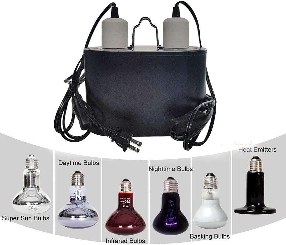 Dual Reptile Light Fixture,Dual Deep Heat Lamps UVB Light Fixture for Reptiles Dome Heat Lighting Lamp Combo kit for Bearded Dragon,lguana,Snake,Turtle Tank,E27