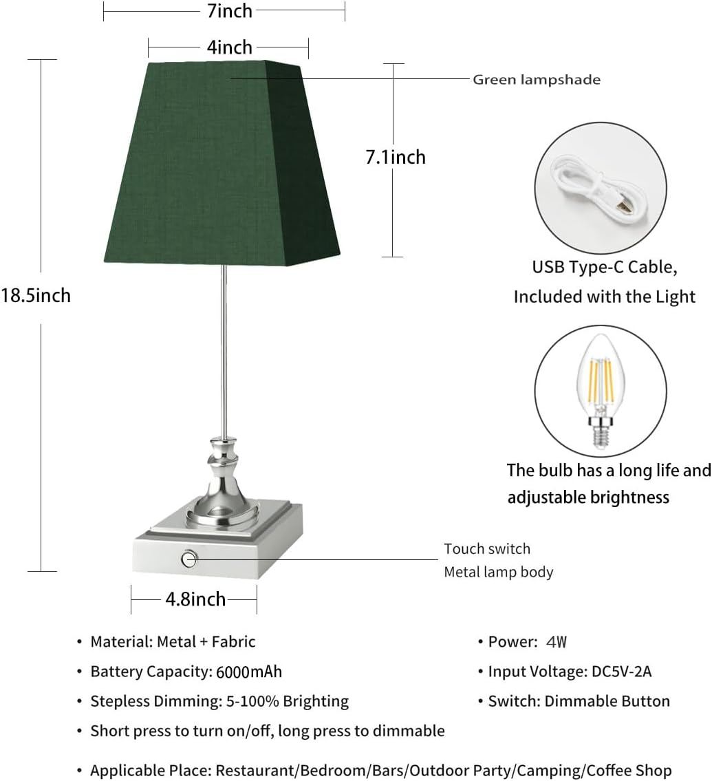 Rechargeable LED Table Lamps with Stepless Touch Control,Light Sliver Cordless Lamp for Living Room&Bedside&Patio&Shower,Small Desk Lamp(6000mAH Battery),1 Pack for Home Decor,Best Gifts for Family