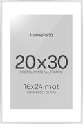 Homeforia Poster Frame Silver 20x30, High End Metal 20 x 30 Picture Frame with Mat 16 x 24 for Photo, 20x30 Silver Frames Matted to 16x24 Print, 30x20 Hanging Frame, Tempered Glass, Wall Kit, Set of 1