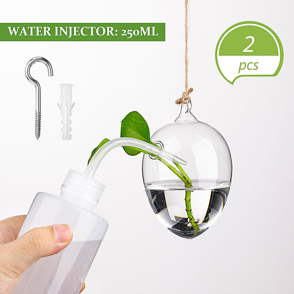 Zopeal 12 Sets Wall Hanging Glass Planter Greenhouse Terrarium Propagation Station Wall Vase Container Watering Squeeze Bottle with Rope and Hook for Hydroponic Plant Flower Home Decor (Classic Style)