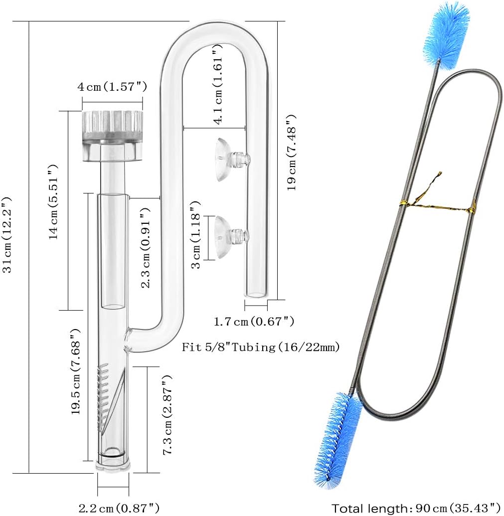17mm Glass Aquatic Skimmer Inflow Lily Pipe for Aquarium Filter 5/8" i.d. (16/22mm) Tubing and Stainless Steel 90cm Flexible Cleaning Brush for Aquarium Planted Tank