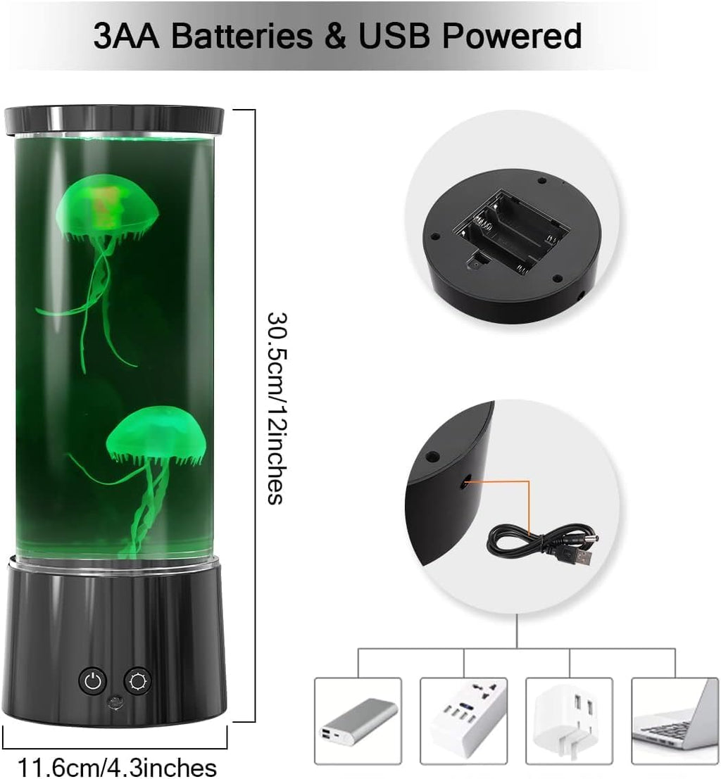 FBSPORT Jellyfish Lamp, Jellyfish Night Aquarium Tank Night Light 17 Color Changing with Remote Control for Kids Adults Home Office Decor Table Lamp Gifts for Christmas(Black, 12 inch)