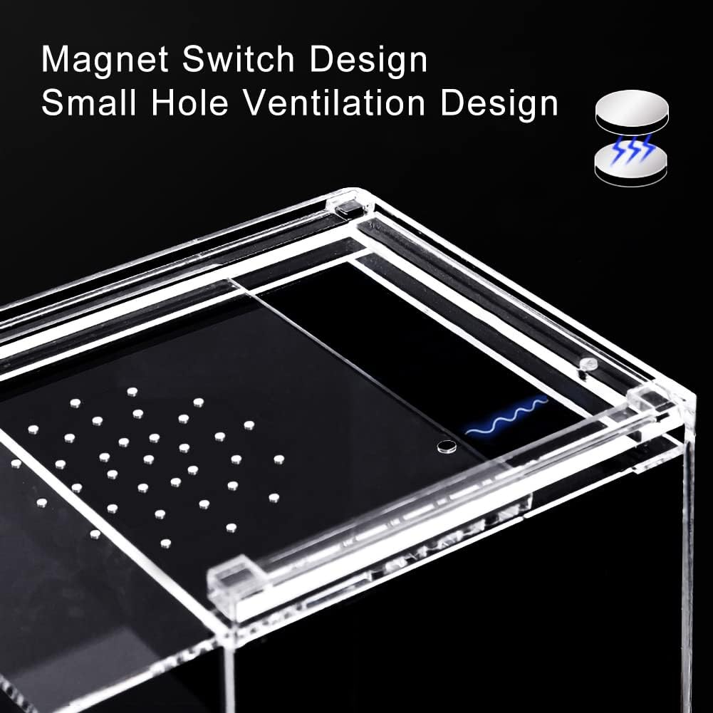 NANEEZOO Magnetic Acrylic Reptile Terrarium Enclosure, Reptile Insect Breeding Box for Small Reptiles, Invertebrates, Mantis, Spider, Cricket, Tarantula