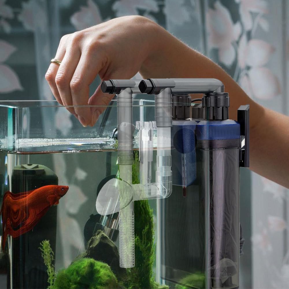 MiOYOOW Aquarium Surface Skimmer, Hanging Aquarium Oil Film Remover, Fish Tank Pipe Inflow/Outflow Filter Accessory for Aquarium Fish Plant Tank