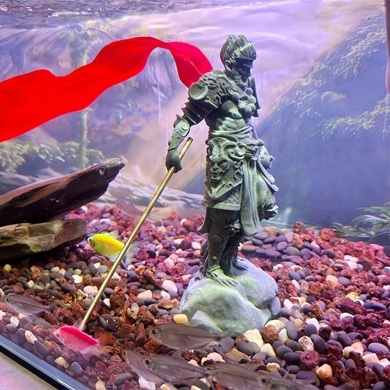 livelyfish Aquarium Monkey King Statue Standing Sun Wukong Figurine Sandstone Decorative for Fish Tank Garden Decor (L)