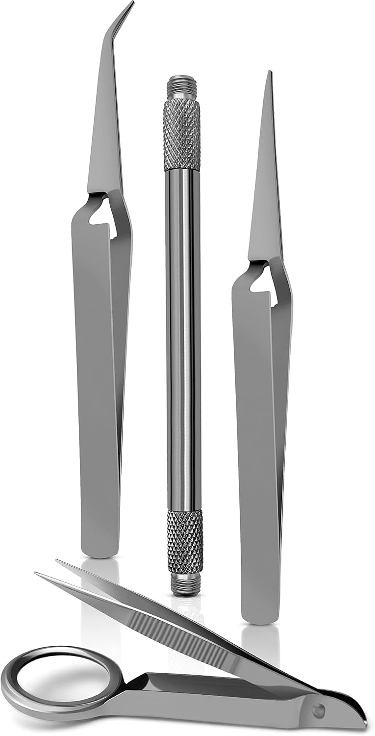 Splinter Forceps - Fine Point - Tweezers Stainless Steel Straight & Curved (Forign Object 4 pcs set)