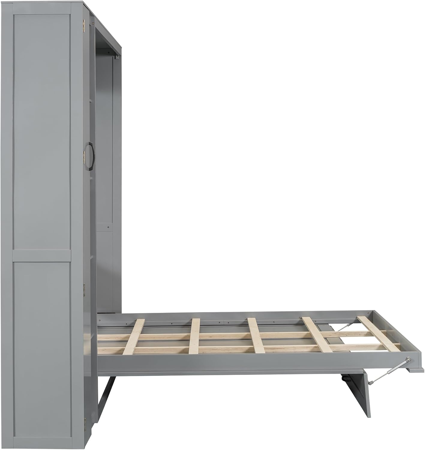 Merax Queen Size Murphy Bed Wall Bed with Shelves, Drawers and LED Lights,Gray