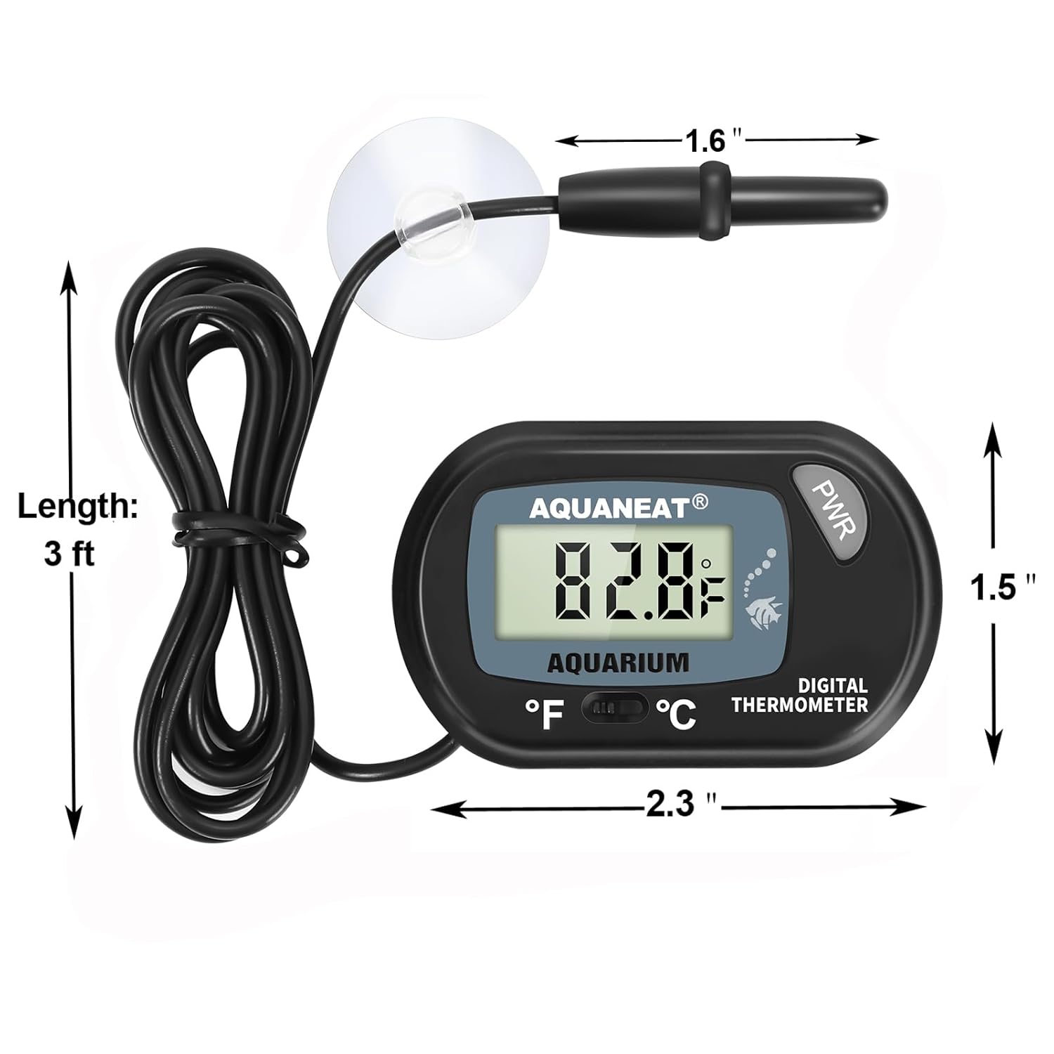 AQUANEAT Aquarium Thermometer, Fish Tank Thermometer, Digital Temperature Test, with Large LCD Display (6 Packs)
