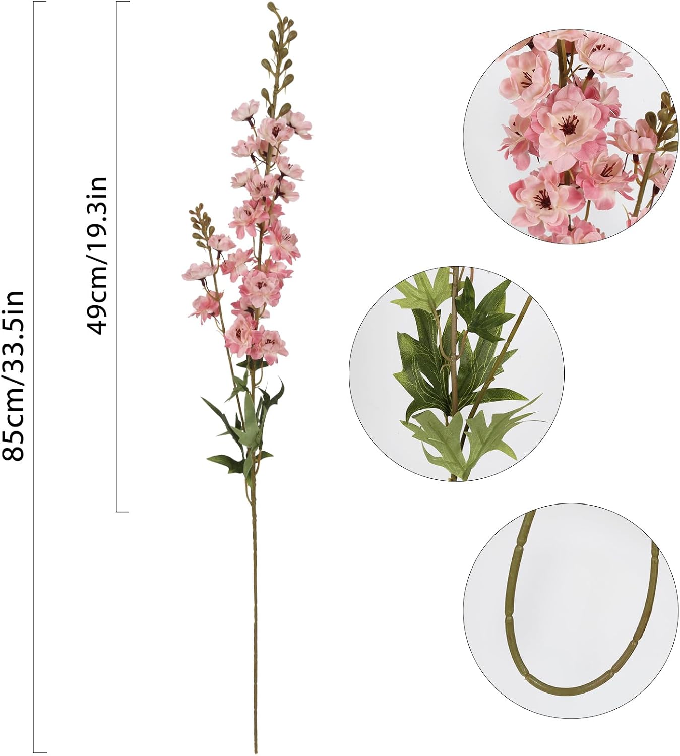 IPOPU Pink Artificial Delphinium Flowers 33.5" Long Stem Artificial Flowers Vintage Pink Fake Flowers for Wedding Centerpieces for Home Tables Party Decor（Vintage Pink）