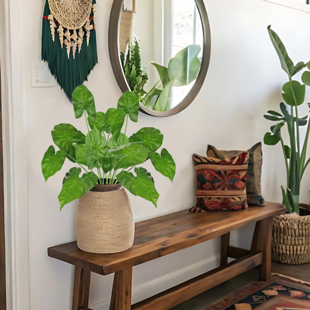 Hollyone 2PCS Artificial Calla Lily Leaves Plants 26.8" Fake Tropical Alocasia Bush Tree Large Faux Greenery Stem Shrubs for Indoor Outdoor Home Garden Arrangement Jungle Safari Wedding Party Decor