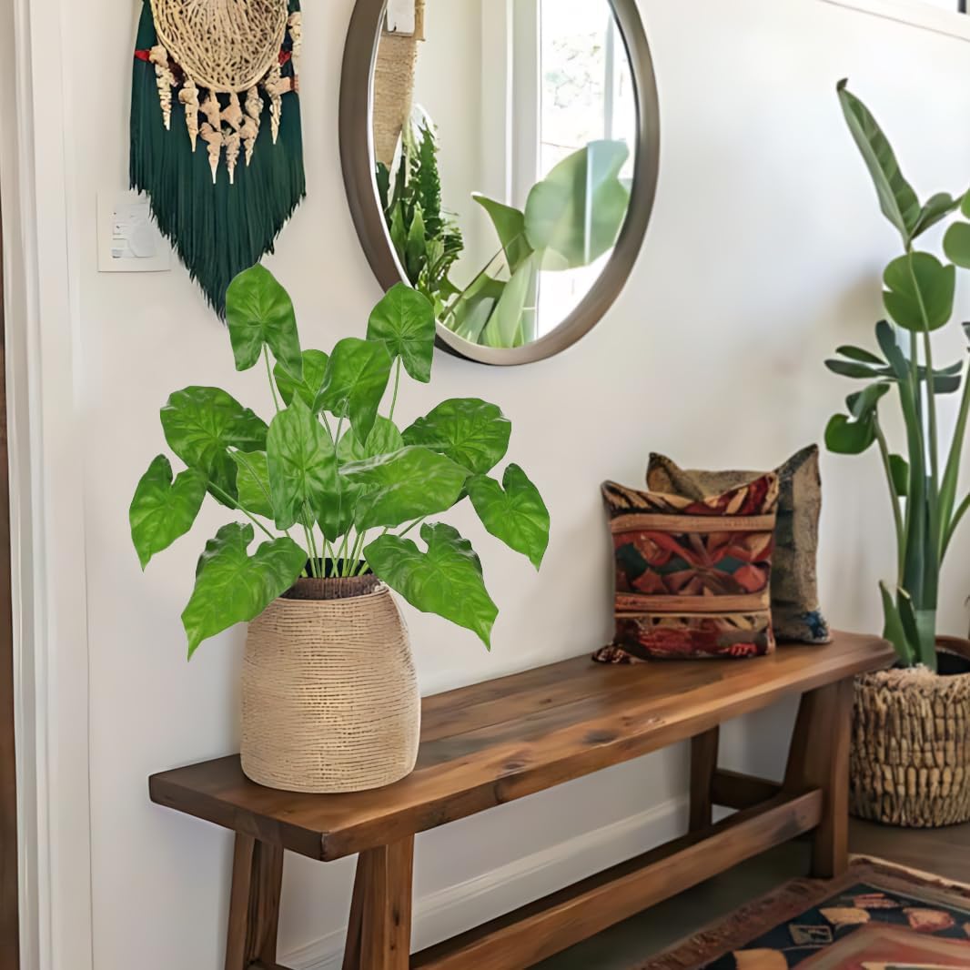 Hollyone 2PCS Artificial Calla Lily Leaves Plants 26.8" Fake Tropical Alocasia Bush Tree Large Faux Greenery Stem Shrubs for Indoor Outdoor Home Garden Arrangement Jungle Safari Wedding Party Decor