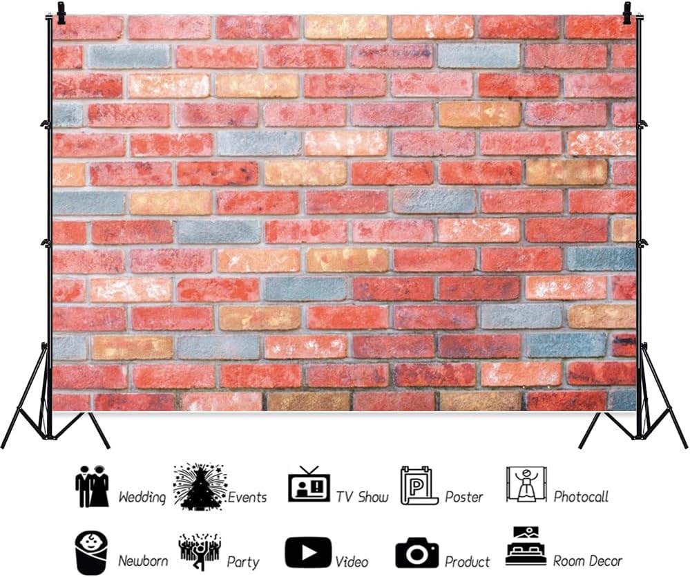 ChloropLastid 7x5ft Brick Wall Backdrop Retro Art Pink Brick Wall Background Rural Style Wall Texture Countryside Photography for Newborn Birthday Baby Shower Party Photo Shooting Studio Props
