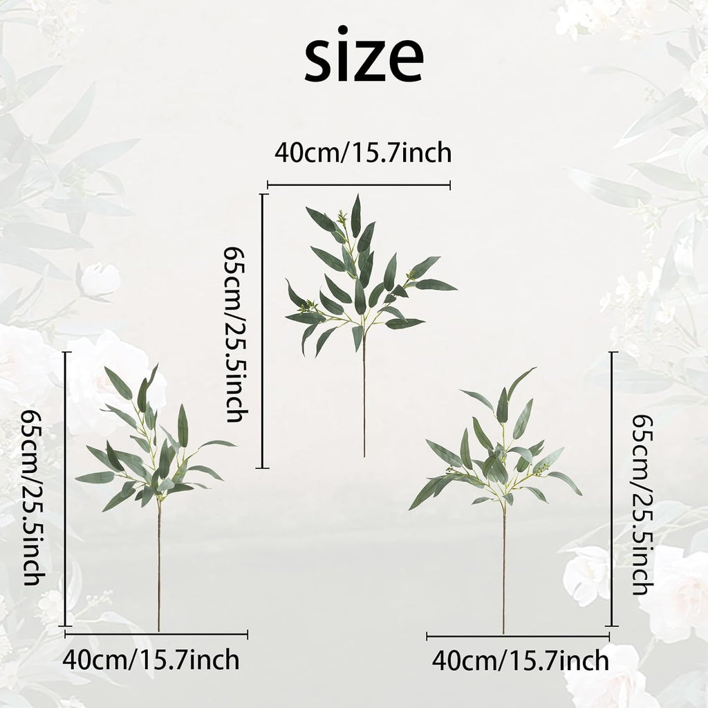 6 Pcs 25.5" Artificial Eucalyptus Stems,Realistic Faux Willow Leaves Greenery Branches for Vase Decor, Wedding Centerpieces, Farmhouse Home Party Decor, Bendable Stems & No Fade