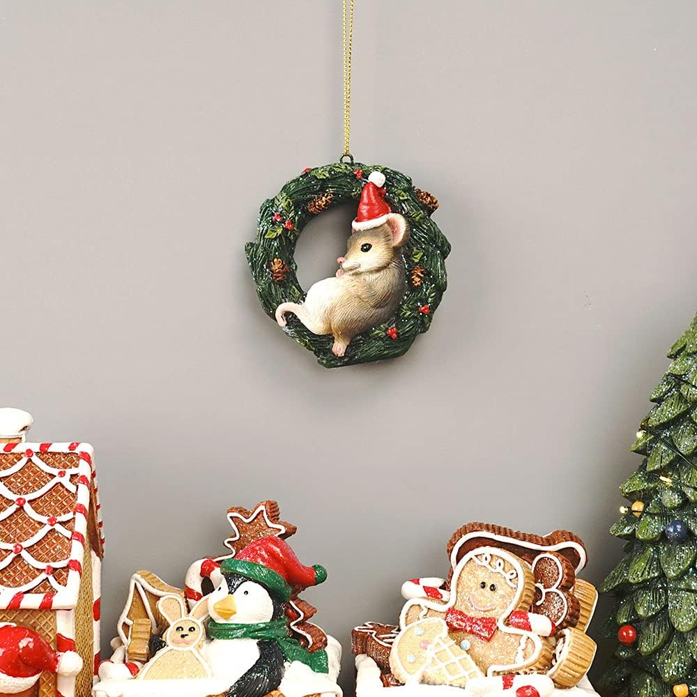 Christmas Small Animal Wreath Swing Ornament Hanging Decor for Xmas Tree Home Office Room Decoration with String (New, Mouse)