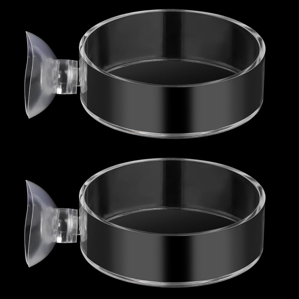 60mm Fish Tank Feeder Dish Aquarium Shrimp Feeder Dish with Suction Clear Fish Tank Feeding Bowl Round Clear Dishes Tray（2pcs）
