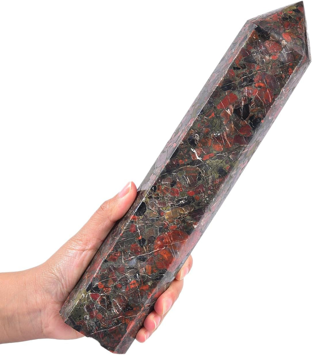 JIC Gem Extra Large Brazilian Red Agate Healing Crystal Obelisk Tower Points 6 Faceted Sunstone Quartz Crystals Tower Wand Point Decor Chakra Meditation 3.5-4.0 Lbs