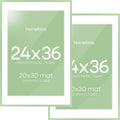 Homeforia 24x36 Sage Green Picture Frame, High End Metal 24x36 Large Poster Frames with Mat 20x30 inch Photo, 24 x 36 Thin Frame Matted to 20 x 30 Art, 36x24 Frames, Tempered Glass, Wall Kit, Set of 2