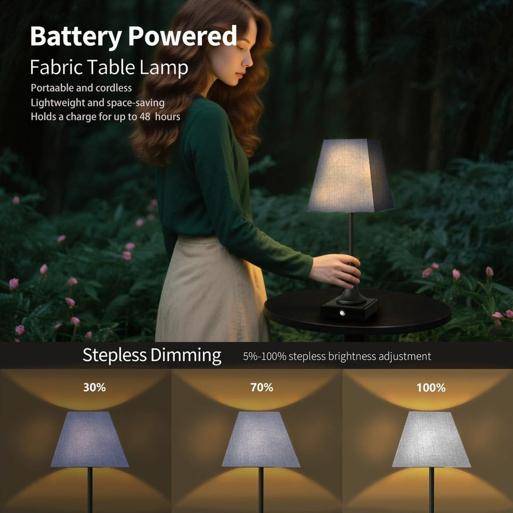 Rechargeable LED Table Lamps with Stepless Touch Control,Black Cordless Lamp for Living Room&Bedside&Patio&Shower,Small Desk Lamp(6000mAH Battery),1 Pack for Home Decor,Best Gifts for Family