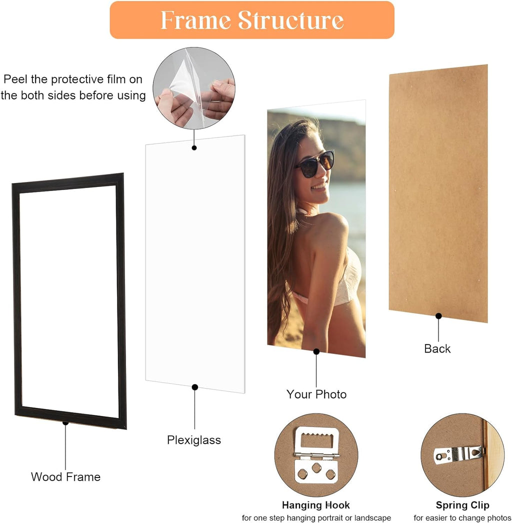 18x18 Wood Frame Black, Rustic Natural Wooden 18x18in Poster Picture Frame, Distressed 18 x 18inch Woodgrain Gallery Photo Frame with HD Plexiglass, Horizontal Vertical Wall Mounting Display 1pcs