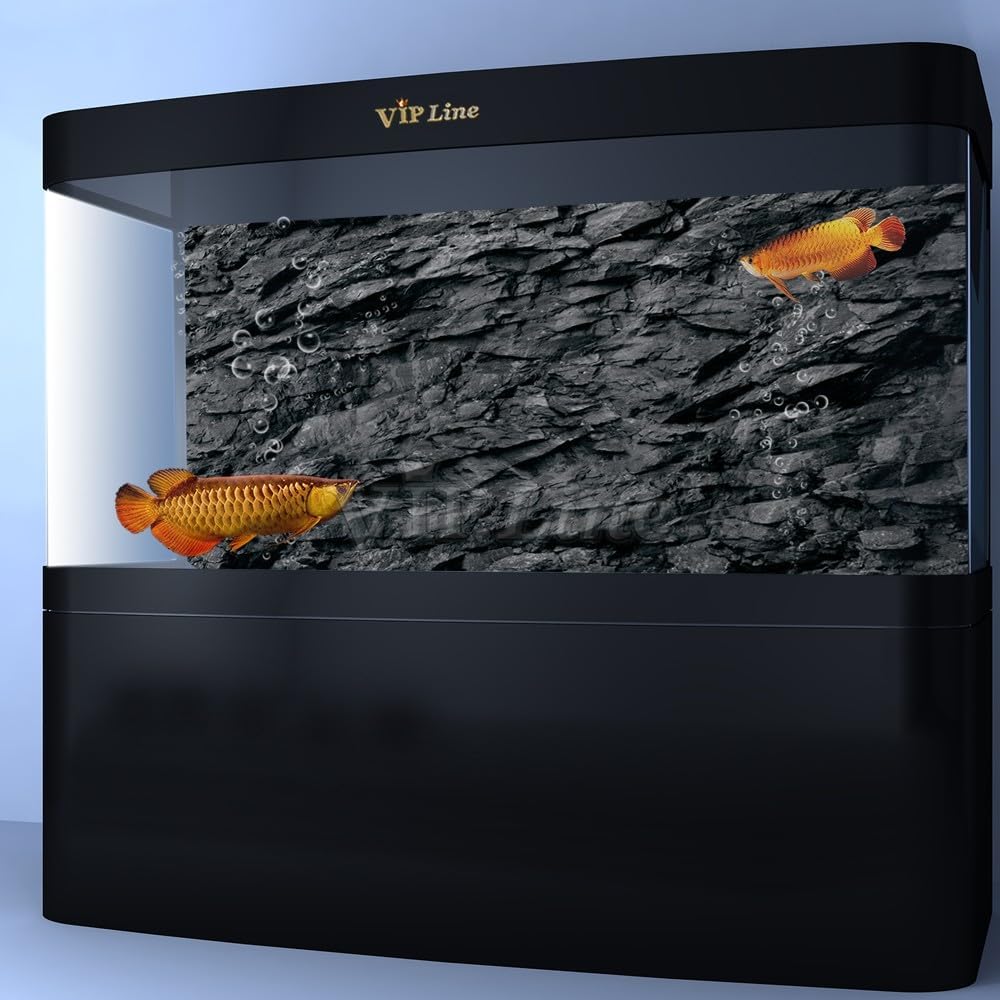 VIP. LINE 3D Effect Black Stone Texture Aquarium Background Poster Fish Tank Backdrop Decorations PVC Background (48" x 30"/ 122 x 76cm)