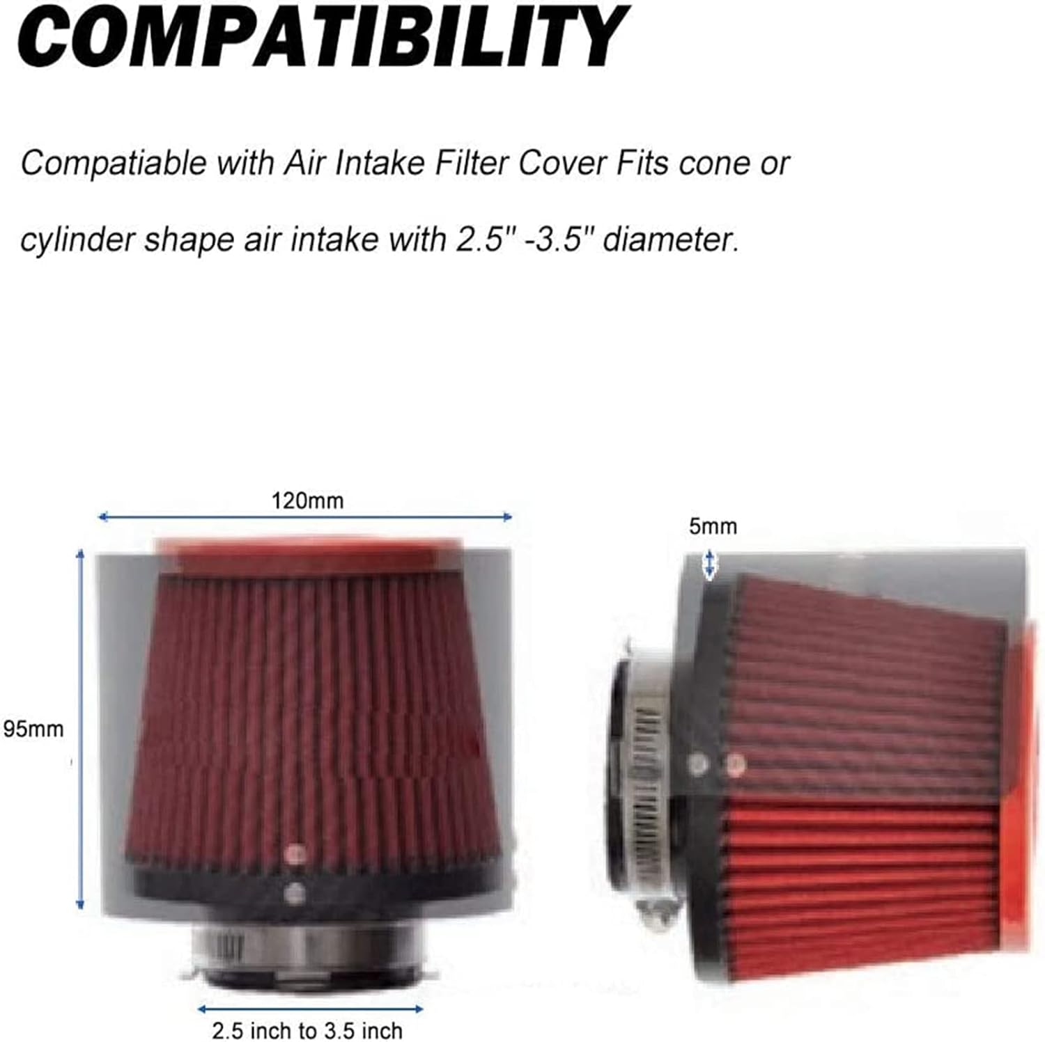 RULLINE Universal Air Intake Filter Cover Heat Shield Stainless Steel Carbon Fiber Black Cover Compatible with 2.5-3.5" Cone Filter