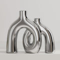 Hug Donut Decorative Vase Set - Silver Vase, Modern Nordic Boho Style Vases Home Decor, Matte Ceramic Decorations for Living Room Shelf, Bookshelf Mantle Entryway Table or Console Décor (Silver)