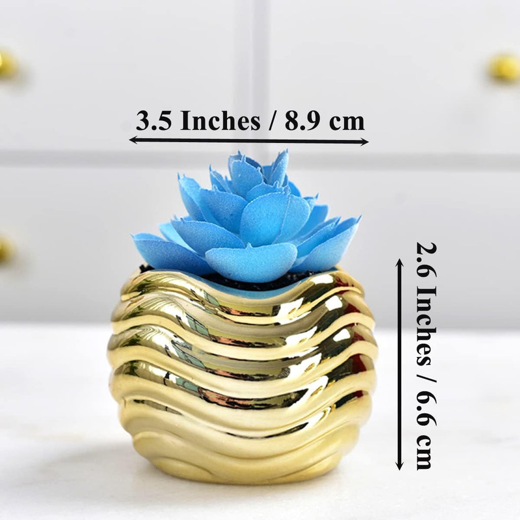 4pcs 3.5 Inches Gold Mini Succulent Ceramic Pots Holder, Small Simple Golden Porcelain Plant Cactus Flower Holder Decorative Planters, Plants Not Included