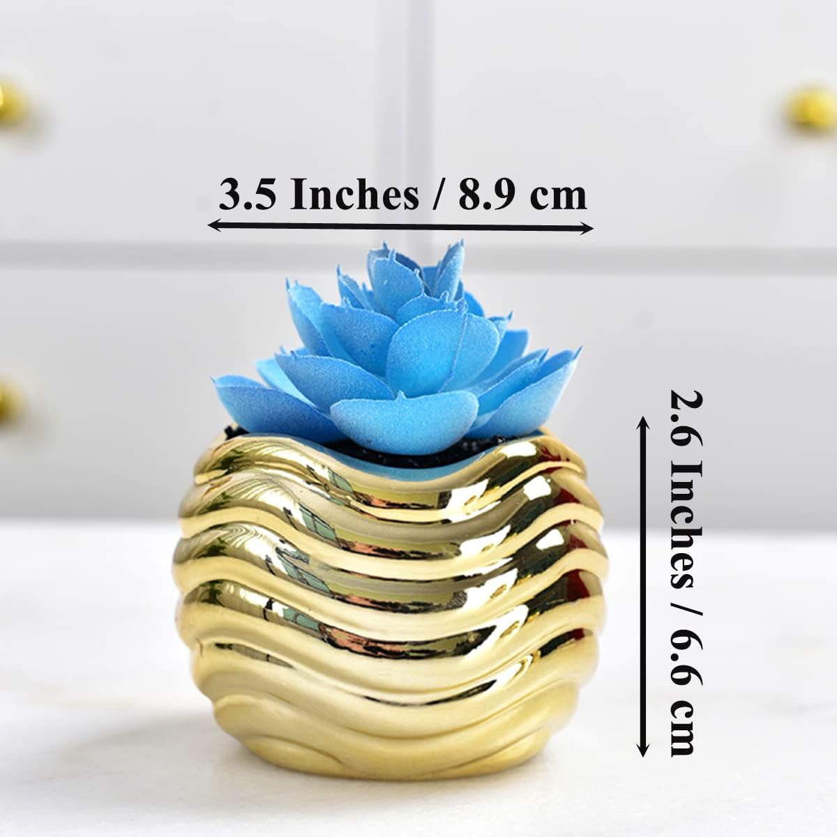 4pcs 3.5 Inches Gold Mini Succulent Ceramic Pots Holder, Small Simple Golden Porcelain Plant Cactus Flower Holder Decorative Planters, Plants Not Included