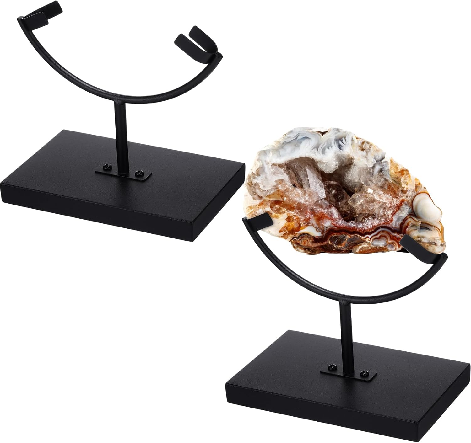 Marsui 2 Pcs Metal Rock Display Stand Crystal Holders Black One Arm Two Prong Display Easel Holder for Slab Slice Fossil Flat Minerals and Crystals