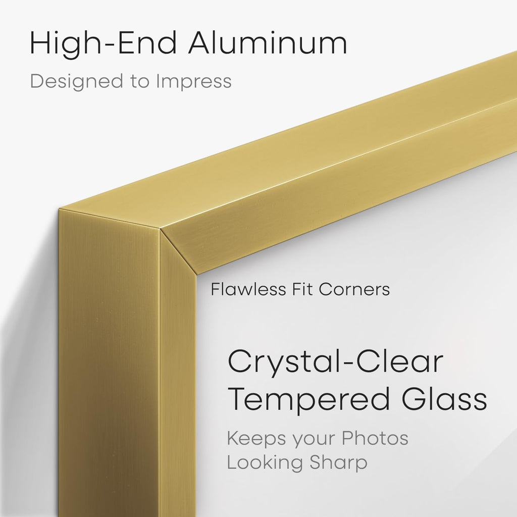 Homeforia 27x40 Picture Frame Gold, High End Metal 27 x 40 Large Poster Frames with Mat 24 by 36 inch Photo, 27x40 Gold Frame Matted to 24x36 for Print, 40x27 Frame, Tempered Glass, Wall Kit, Set of 1