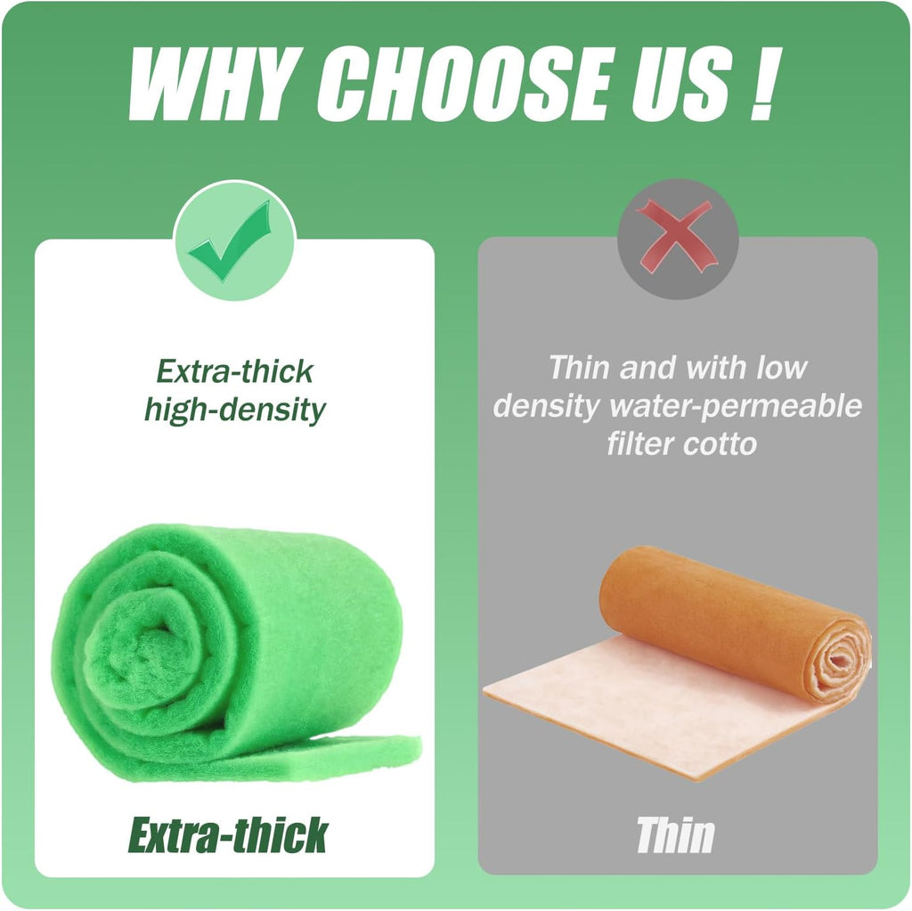 2PC Aquarium Filter Floss - 12" x 78" (6ft per roll) - Total 12ft - 1" Thick Premium Polyester Filter Pad for Fish Tank - Mechanical Filtration, Crystal Clear Water, Fits Most Filters(12ft)