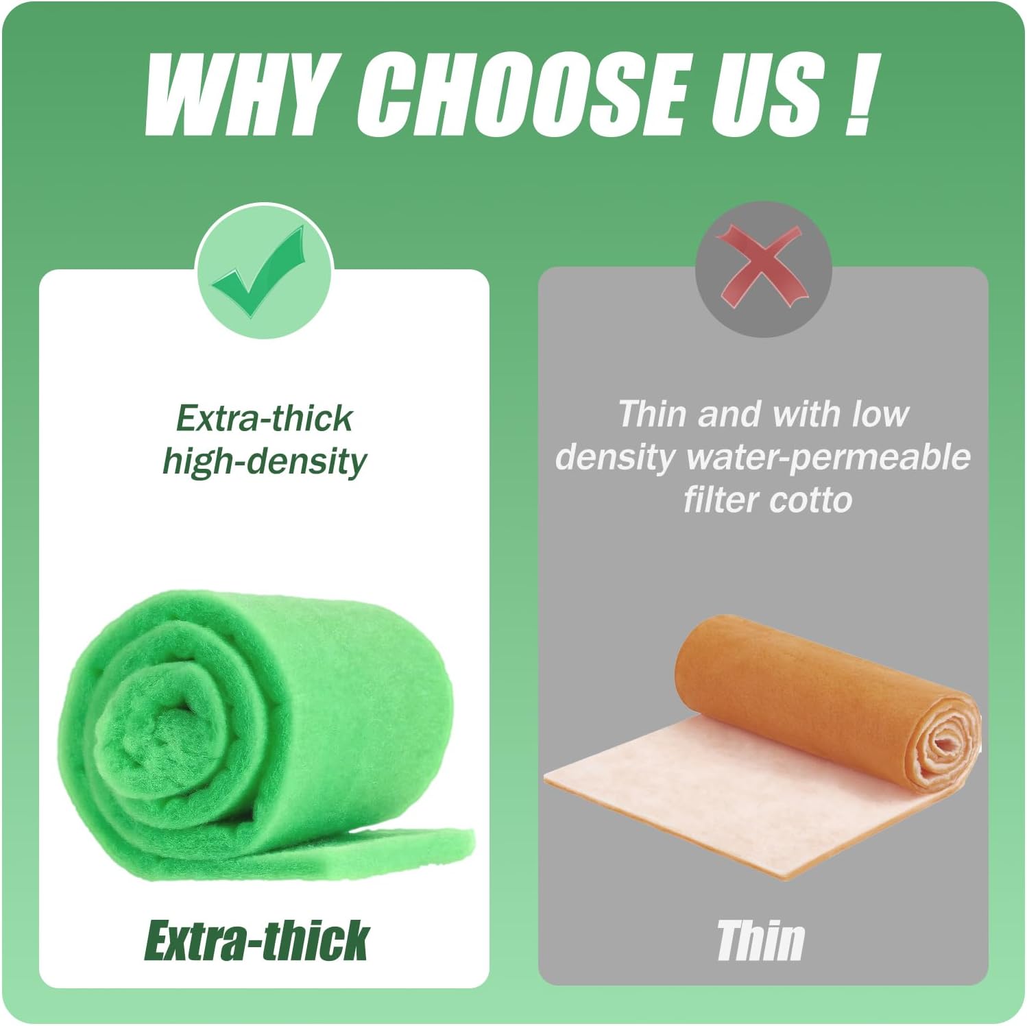 2PC Aquarium Filter Floss - 12" x 78" (6ft per roll) - Total 12ft - 1" Thick Premium Polyester Filter Pad for Fish Tank - Mechanical Filtration, Crystal Clear Water, Fits Most Filters(12ft)