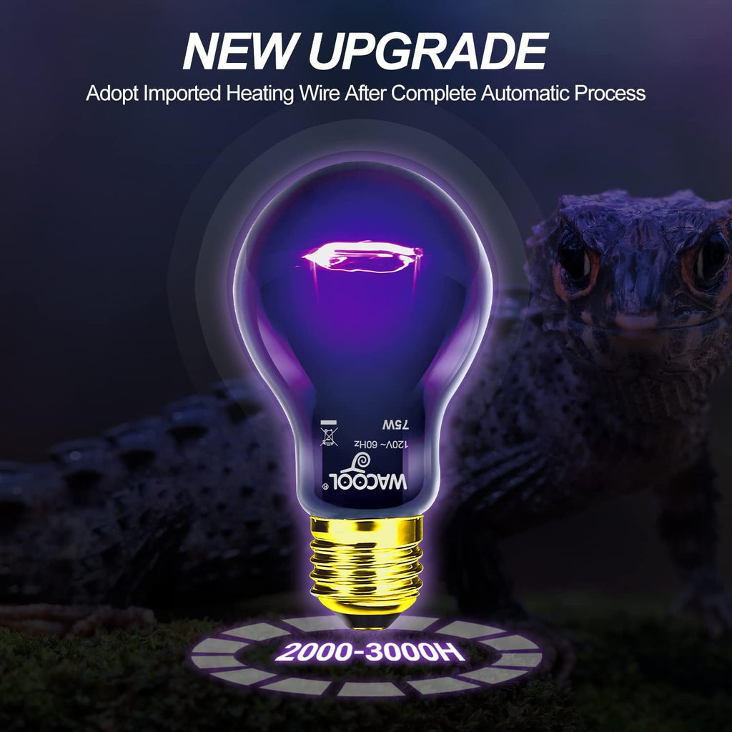 WACOOL 4Pack Reptile Night Heat Lamp, 75W Night Heat Lamp for Reptiles & Amphibians,Simulate Nature Moonlight Purple Night Light for Bearded Dragon Lizard Snake Crab…