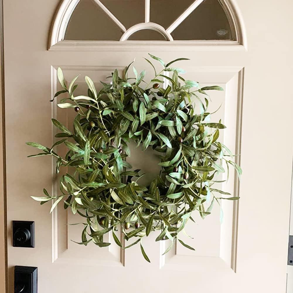 6pcs Artificial Plants Greenery Olive Branches Stems Fake Plants Green Leaves Fruits Branch Leaves for Home Office ndoor Outside DIY-Wreath Decor 28-Inch (6)