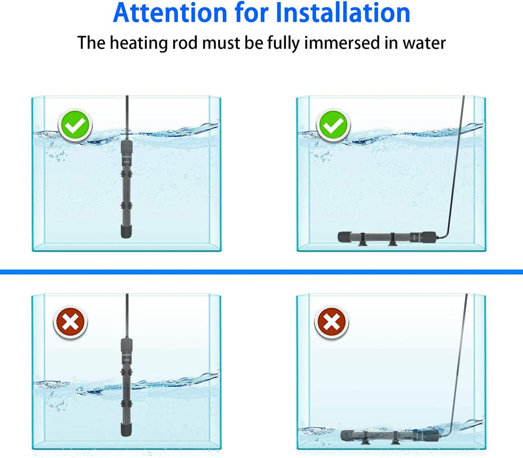 Adjustable Mini Aquarium Heater 20-40 Gallons Submersible Small Fish Tank Heater 200W Digital Display Thermostat External Temperature Controller (200W)