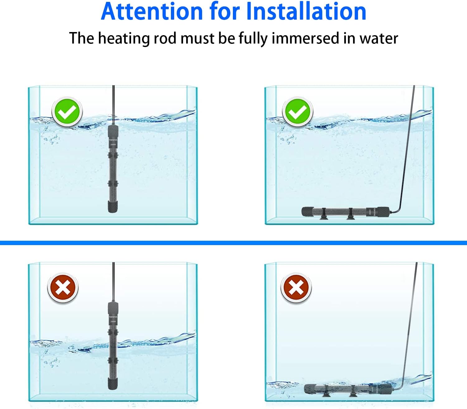 Adjustable Mini Aquarium Heater 20-40 Gallons Submersible Small Fish Tank Heater 200W Digital Display Thermostat External Temperature Controller (200W)